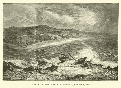 Naufragio del barco de correo Maria, Antigua, 1826 de English School