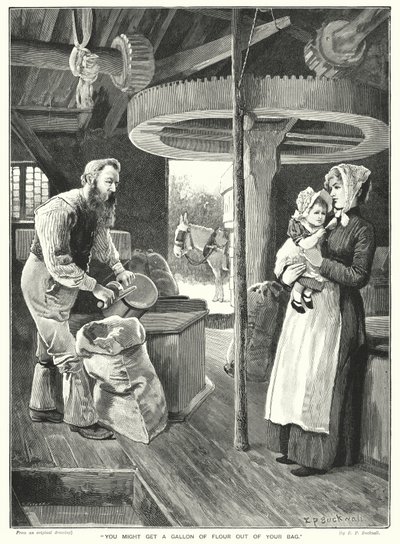 Puede que saque un galón de harina de su bolsa (grabado) de English School