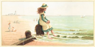 Niña chapoteando los pies en el mar de English School