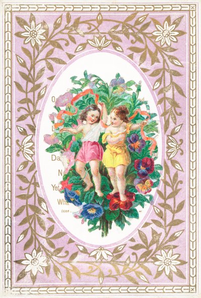Niña y niño con flores y cintas de English School
