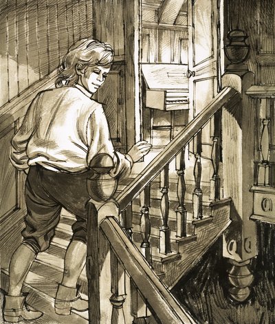 El joven Handel sube las escaleras al ático para tocar el piano de English School