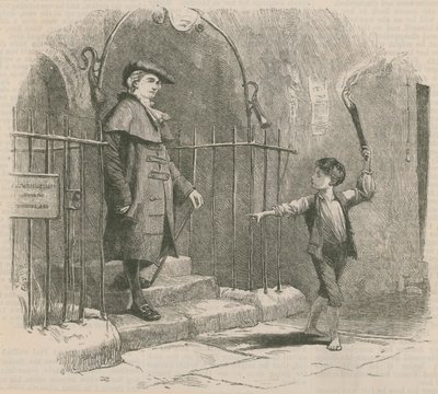 Joven guiando a un caballero con luz de antorcha de English School