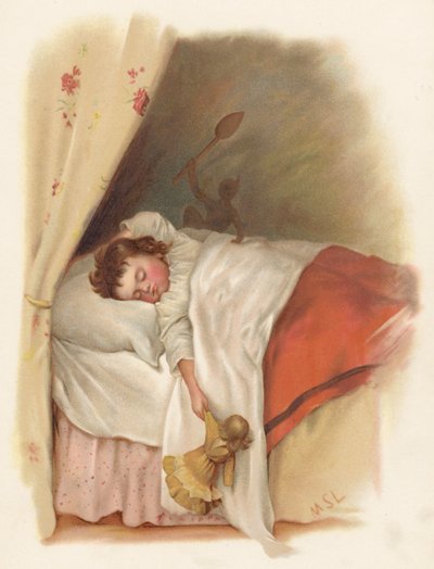 Joven durmiendo (litografía en color) de English School