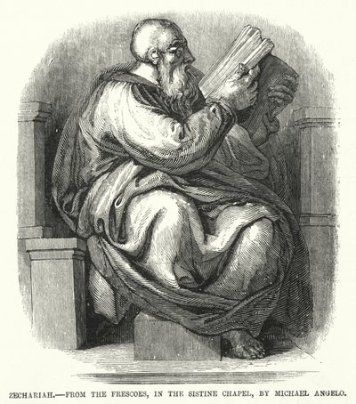 Zacarías, de los Frescos, en la Capilla Sixtina, por Miguel Ángel (grabado) de English School