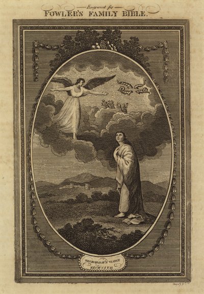 La visión de Zacarías, Zacarías, capítulo 1, versículo 18 (grabado) de English School