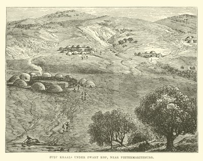 Kraals zulúes bajo Zwart Kop, cerca de Pietermaritzburg de English School