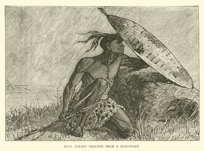 Zulú refugiándose de una tormenta de granizo de English School