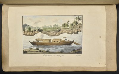 f.77 (lámina 88) Un barco en el río Solo (Surakarta, Java Central). 4 de febrero de 1817. Inscrito en tinta al frente: “Embarque en el Río de Solo. 4 de febrero de 1812.’ (acuarela sobre papel) de English School