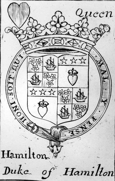 Carta de juego que representa el escudo de armas del Duque de Hamilton de English School English School