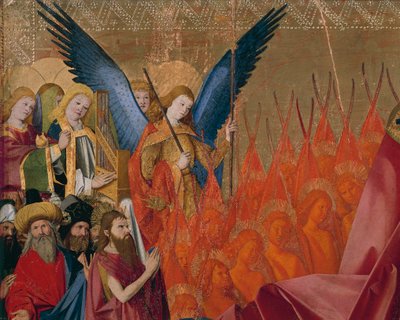 Ángeles y santos, detalle de la Coronación de la Virgen de Enguerrand Quarton
