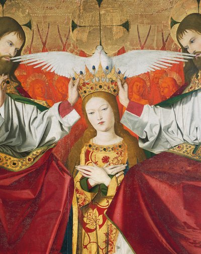 Santísima Trinidad coronando a la Virgen, detalle de la Coronación de la Virgen de Enguerrand Quarton