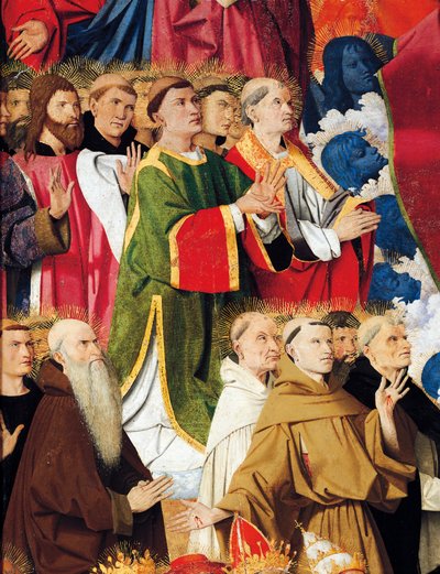 Órdenes religiosas y clero, detalle del Retablo de la Coronación de la Virgen de Enguerrand Quarton (hacia 1410-1466), temple sobre tabla de Enguerrand Quarton