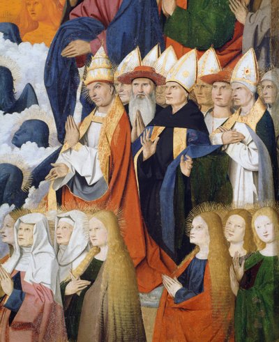 Santos y obispos, detalle de la Coronación de la Virgen de Enguerrand Quarton
