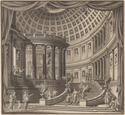 Diseño para una cortina de escenario: El interior de un templo elaborado dedicado a hombres ilustres de Ennemond Alexandre Petitot