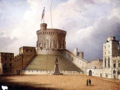 Placa de Worcester que representa la Torre Redonda, Castillo de Windsor, una de un par, c.1830-40 (porcelana) de Enoch Doe