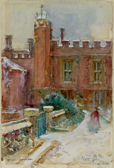 Una figura en la nieve en el Palacio de Hampton Court, 24 de noviembre de 1904 (acuarela sobre papel) de Enoch Ward