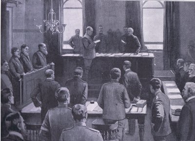 Un juicio por traición en Bloemfontein, de Después de Pretoria: La Guerra de Guerrillas publicado por Harmsworth Bros Limited, 1901 de Enoch Ward