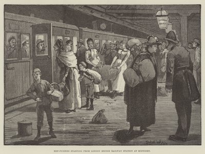 Recolectores de lúpulo partiendo de la estación de tren de London Bridge a medianoche de Enoch Ward
