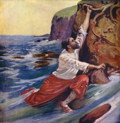 La fuga de Sindbad (litografía en color) de Enoch Ward