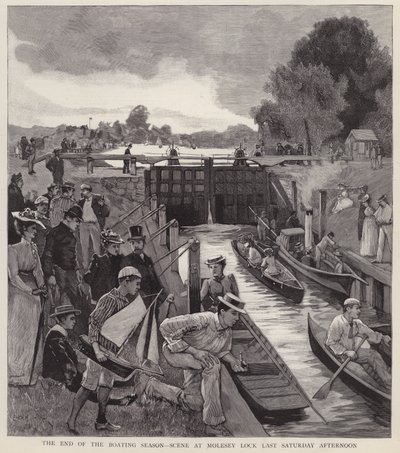El final de la temporada de navegación: escena en Molesey Lock en el río Támesis, Surrey de Enoch Ward