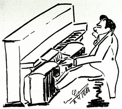 Autocaricatura del cantante lírico Enrico Caruso en la pianola de Enrico Caruso