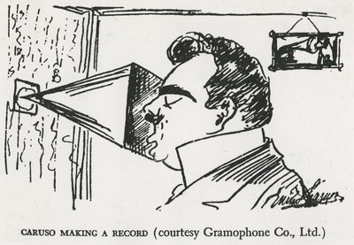 Caruso haciendo su primera grabación de gramófono (dibujo) de Enrico Caruso