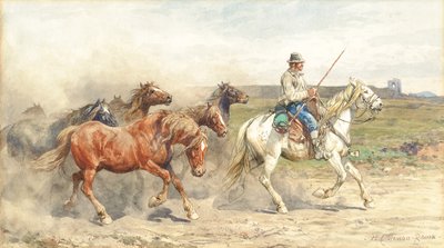 Conduciendo Caballos en la Campiña Romana de Enrico Coleman