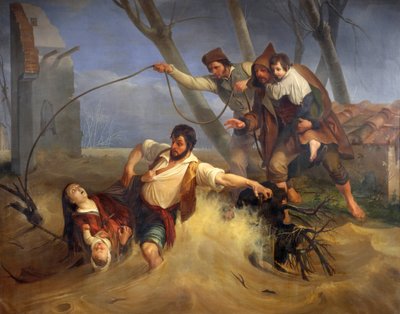 Familia salvada de la inundación de Serchio en 1843 de Enrico Pollastrini