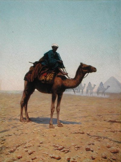 Una caravana pasando por una pirámide, c.1869 (óleo sobre lienzo) de Enrico Tarenghi