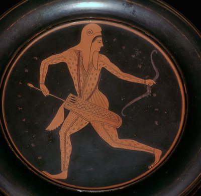 Plato Ático con una imagen de un arquero en vestido escita, siglo V a.C. de Epiktetos