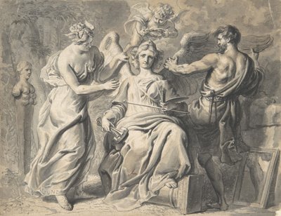 Una alegoría de las artes con Isis y la geometría atendiendo a la figura de tres cabezas..., siglo XVII de Erasmus Quellinus