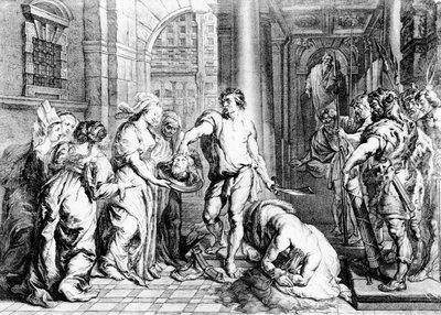 La ejecución de San Juan Bautista, grabado por Martin I van den Enden (fl. 1630-54) de Erasmus Quellinus II