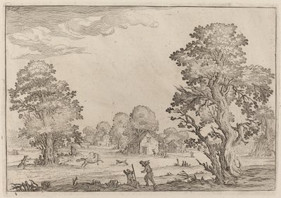 Paisaje con caballos desbocados de Ercole Bazicaluva