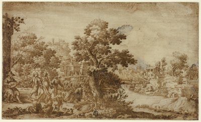 Paisaje con bailarines y músicos de Ercole Bazzicaluva