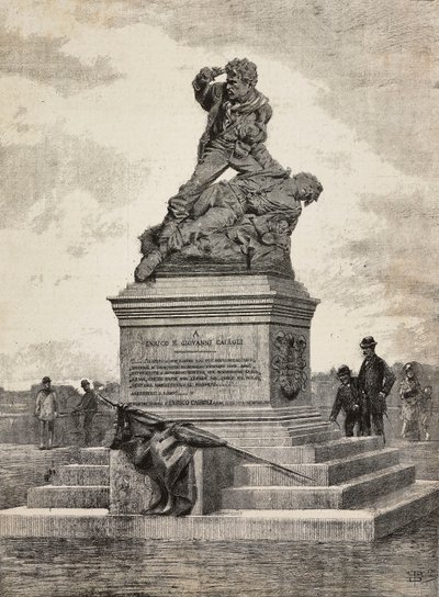 Monumento a Enrico (1840-1867) y Giovanni Cairoli (1842-1869), patriotas italianos, grupo de bronce del escultor Ercole Rosa (1846-1893), en la colina Pinciana, Roma, Italia. de Ercole Rosa