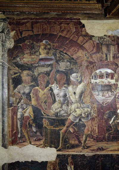 Alegoría de septiembre, detalle del triunfo de Vulcano de Ercole de Roberti