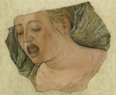 Cabeza de María Magdalena llorando, de la Crucifixión de Ercole de Roberti