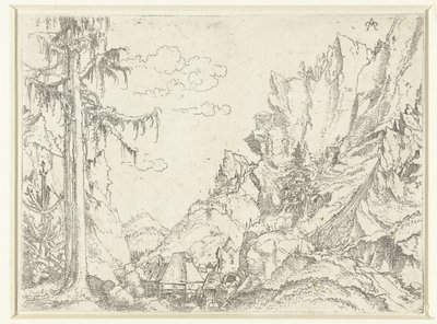 Paisaje con un pueblo en un valle rocoso de Erhard Altdorfer