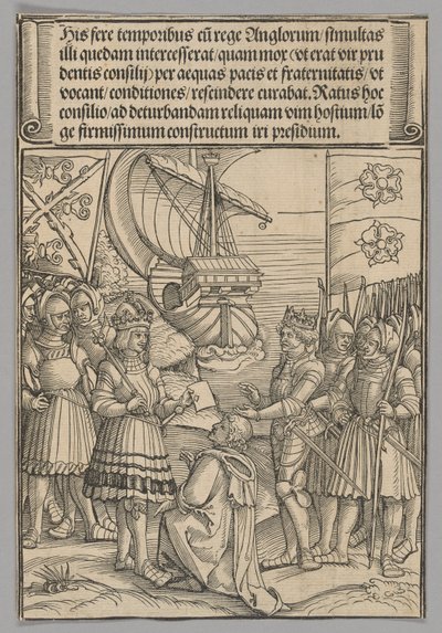 Maximiliano y Enrique VII de Inglaterra, lámina 11 de Escenas Históricas de la Vida del Emperador Maximiliano I del Arco Triunfal de Erhard Schon