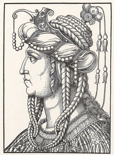 "Retrato de la sultana Roxelane (Russelazie (la rutena), o Hurrem (de soltera Anastasia Lisovska, ca. 1500-1558) esposa del sultán Solimán el Magnífico" Grabado en madera de Erhard Schoen (1491-1592) ca. 1532 Herzogliches Museum Gotha de Erhard Schon