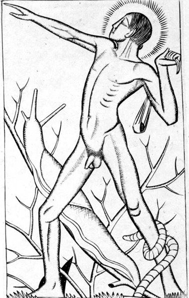 David, ilustración de la obra de Gill "Lo que agrada a la vista" (Id Quod Visum Placet) 1926 (grabado) de Eric Gill