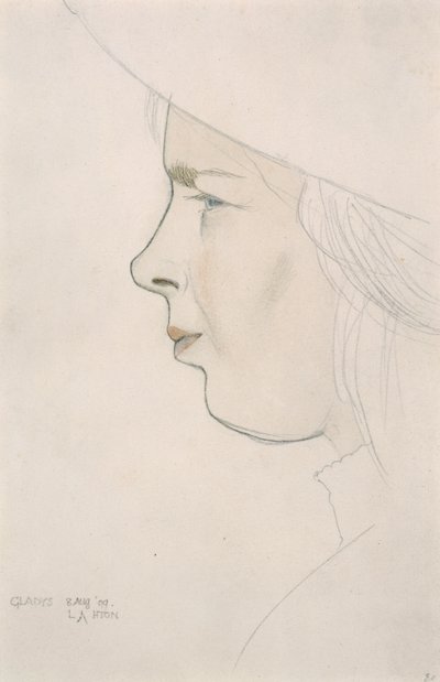 Retrato de la hermana del artista, Gladys Laughton, 8 de agosto de 1909 (lápiz y aguada de color) de Eric Gill