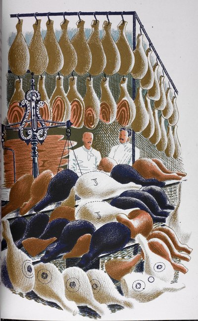Una vista dentro de una carnicería. de Eric Ravilious