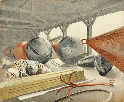 Boyas y gancho de agarre, 1933 de Eric Ravilious
