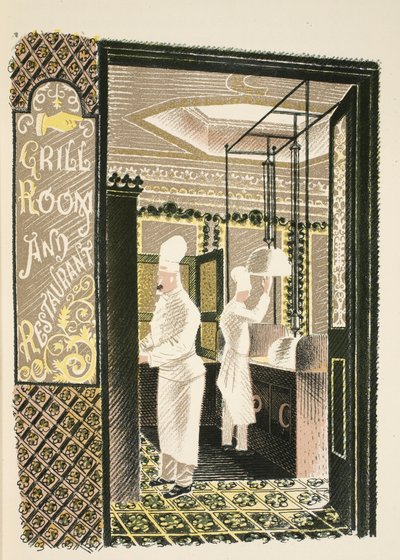 Restaurante y sala de parrilla, ilustración de 