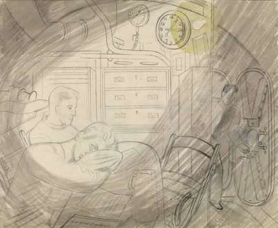 El camarote (o plaza) de los oficiales superiores de un submarino (submarino). Serie a lápiz de Eric Ravilious (1903-1942), embarcado en un submarino durante la Segunda Guerra Mundial (1939-1945) de Eric Ravilious