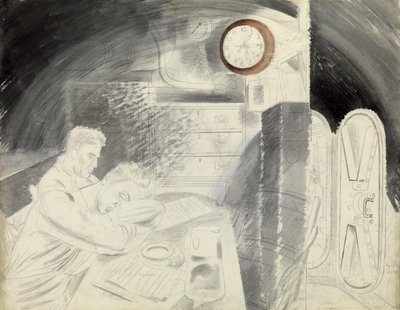 El camarote (o plaza) de los oficiales superiores de un submarino (submarino). Serie a lápiz de Eric Ravilious (1903-1942), embarcado en un submarino durante la Segunda Guerra Mundial (1939-1945) de Eric Ravilious