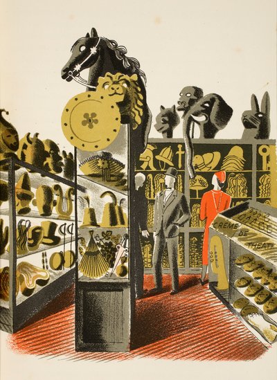 Tienda de alquiler de disfraces y accesorios teatrales, ilustración de 