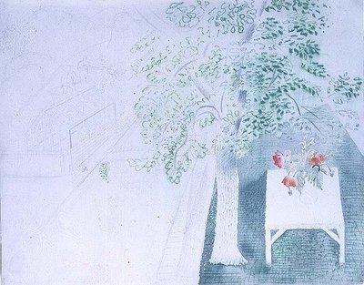 Jarrón de amapolas bajo un árbol de Eric Ravilious