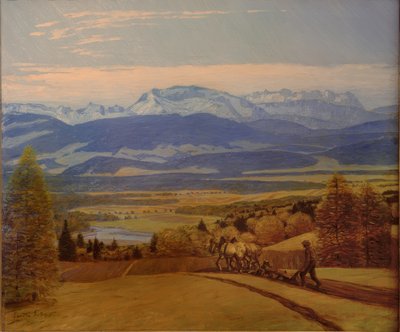 Campesino arando en Engadina de Erich Erler Samaden